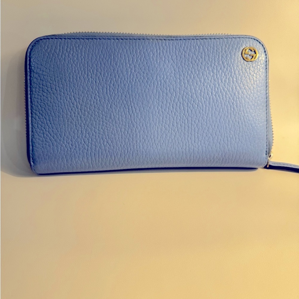 Gucci Sky Blue Leather Zip Wallet